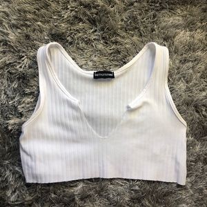 PLT White Crop Top V neck
